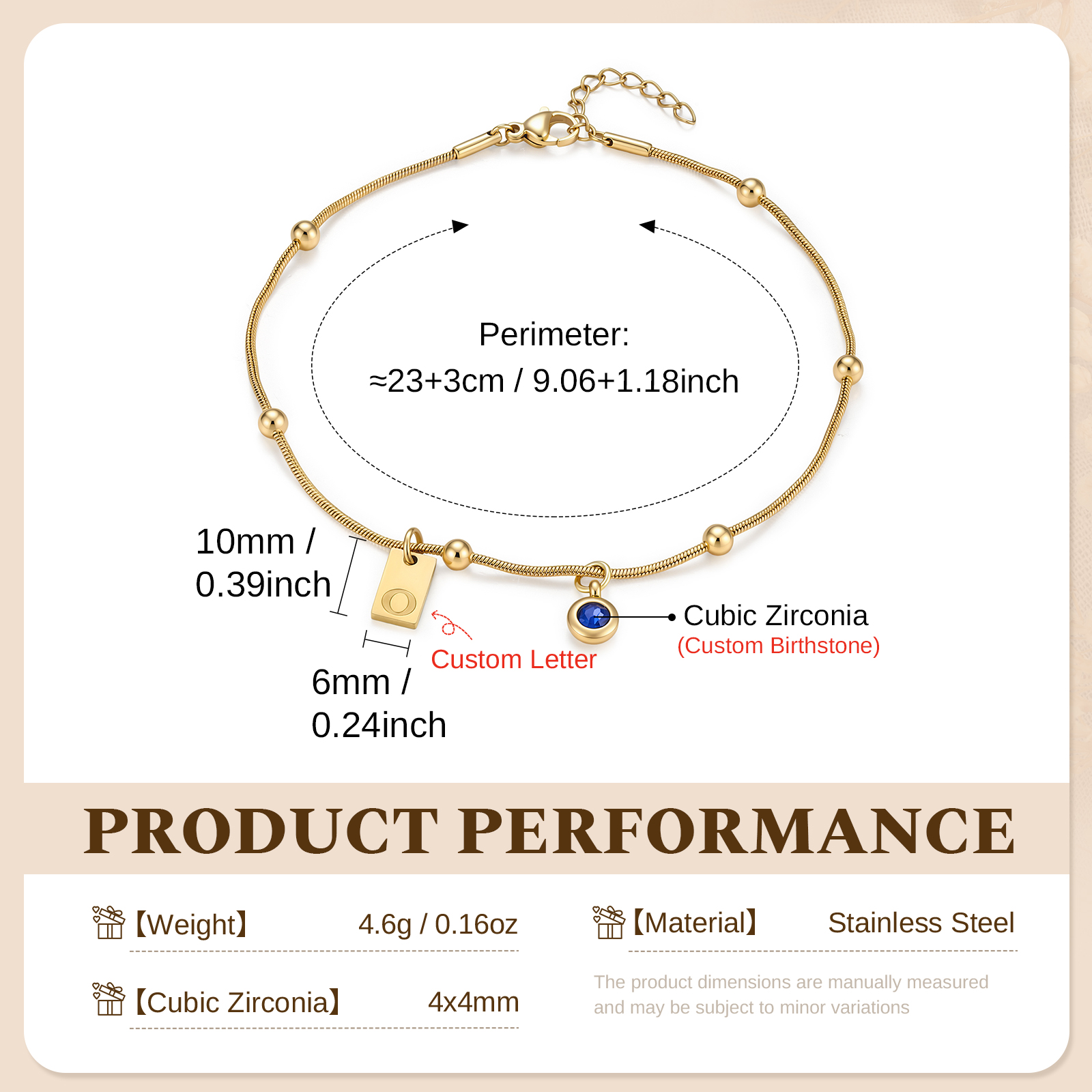 Personalized Birthstone Initial Anklet Minimalist Summer Anklet Bracelet
