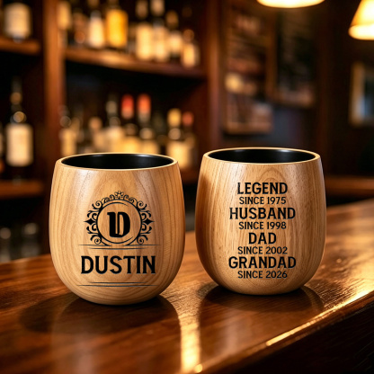 Personalized Wooden Whiskey Tumbler Engraved Name Cup for Dad or Grandpa