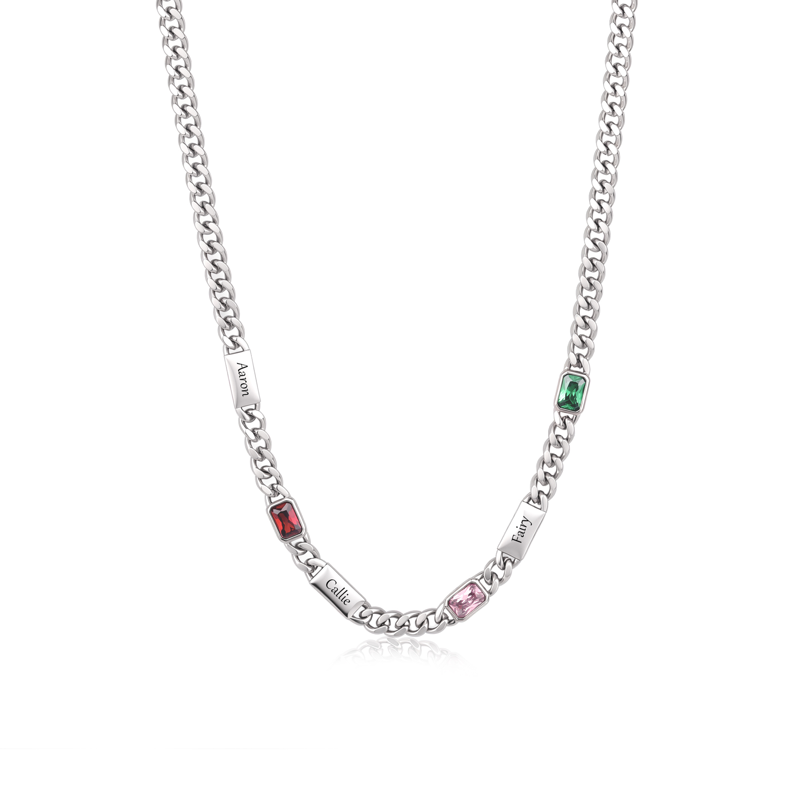 Personalized Cuban Chain Men Necklace Custom With 1-6 Names And Birthstones Gift For Dad Or Husband