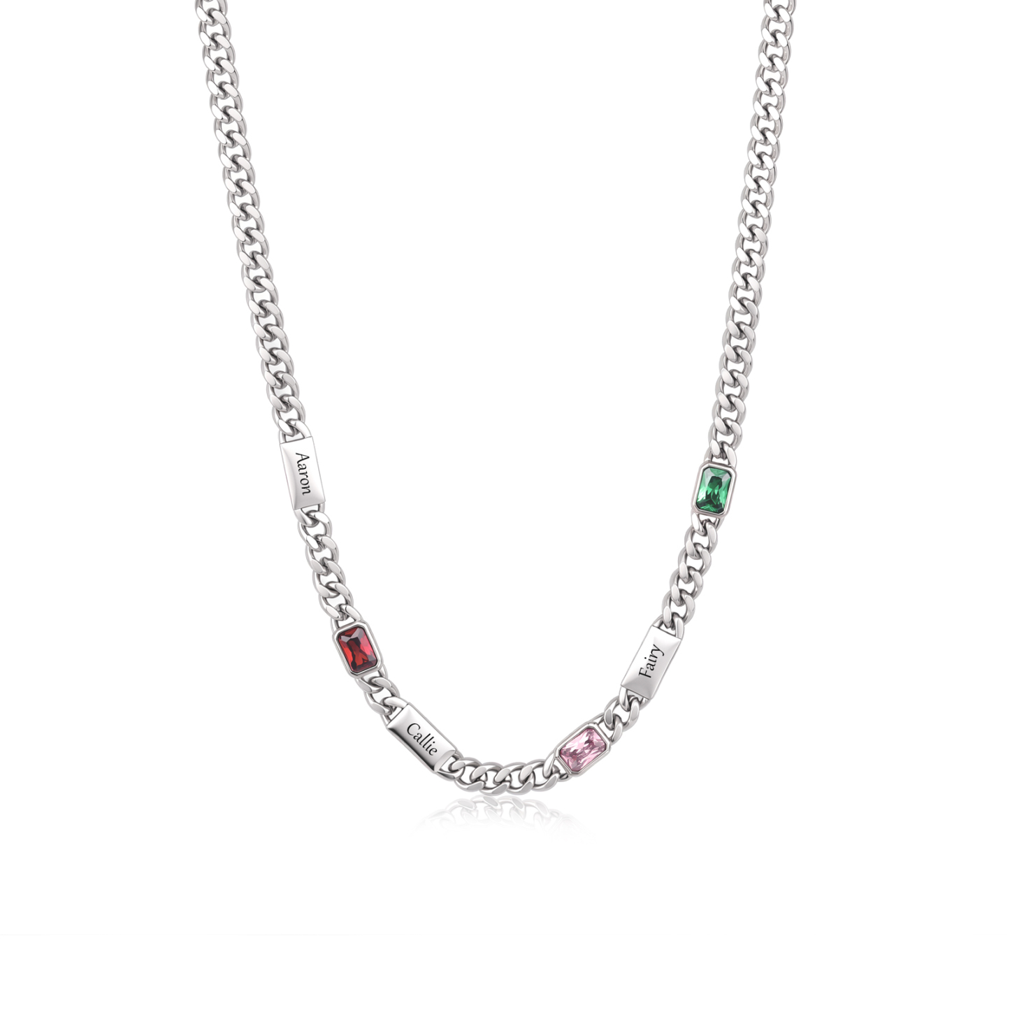 Personalized Cuban Chain Men Necklace Custom With 1-6 Names And Birthstones Gift For Dad Or Husband