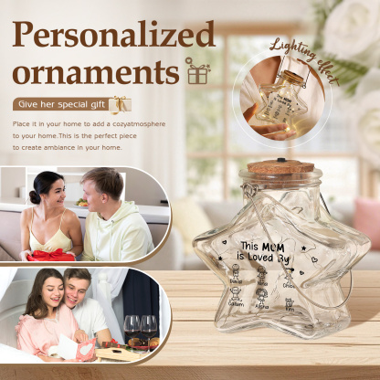 Personalized Star Glass Fairy LED Light Jar for Mom