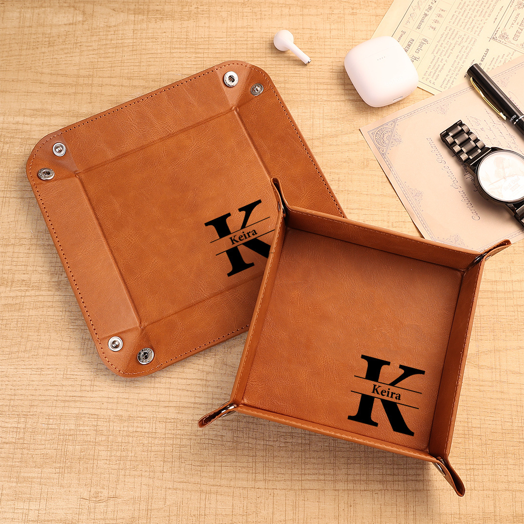 Personalized Classic PU Leather Valet Tray with 10 Pattern Options Special Gift for Men
