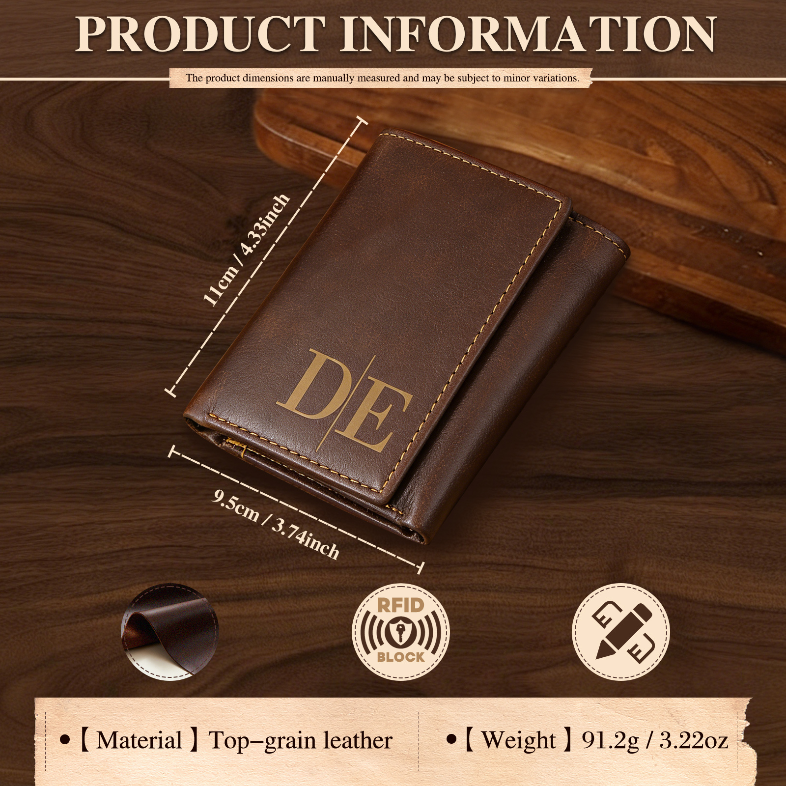 Personalized Genuine Leather Wallet With RFID Protection Trifold Custom With Initials And Name