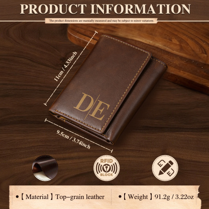 Personalized Genuine Leather Wallet With RFID Protection Trifold Custom With Initials And Name