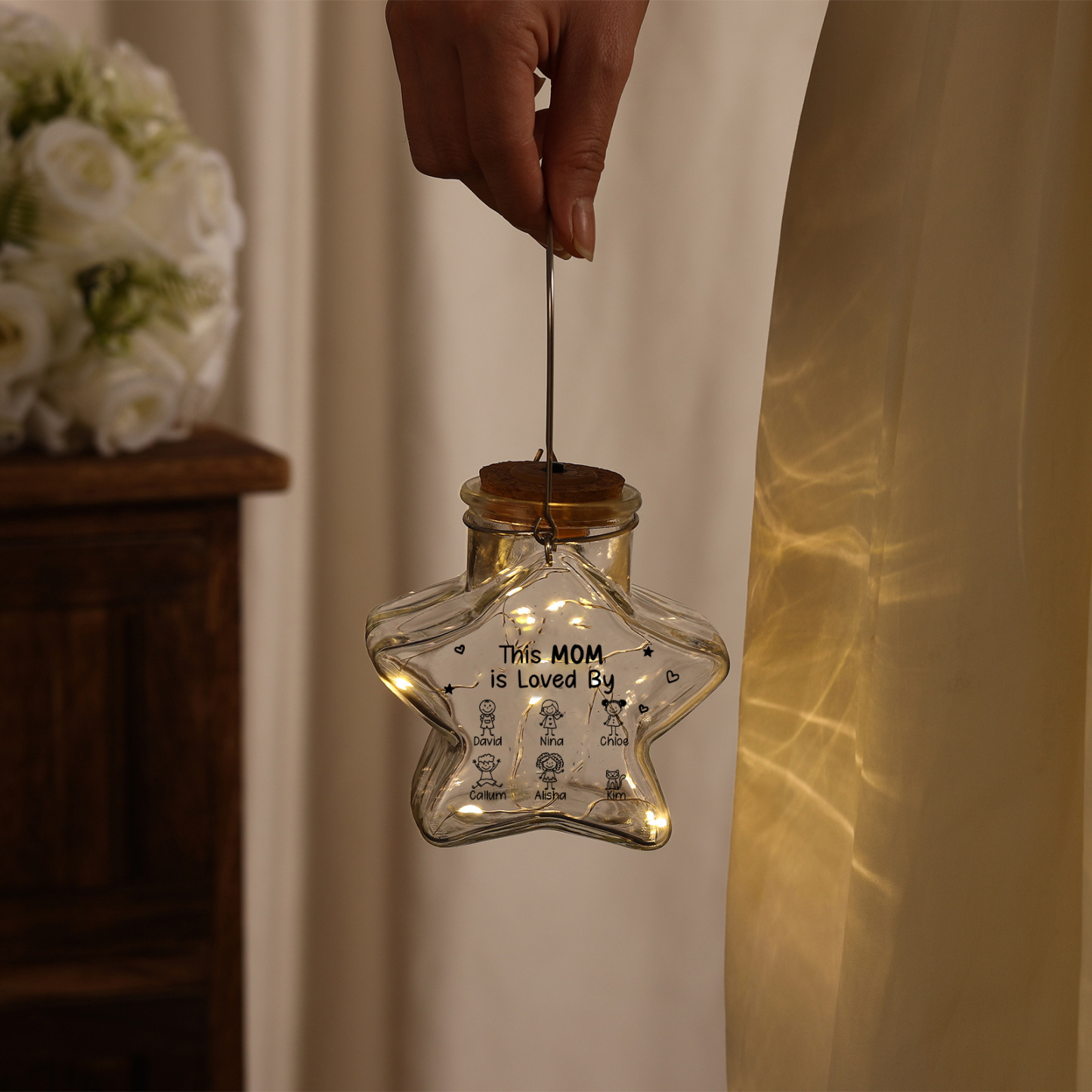 Personalized Star Glass Fairy LED Light Jar for Mom