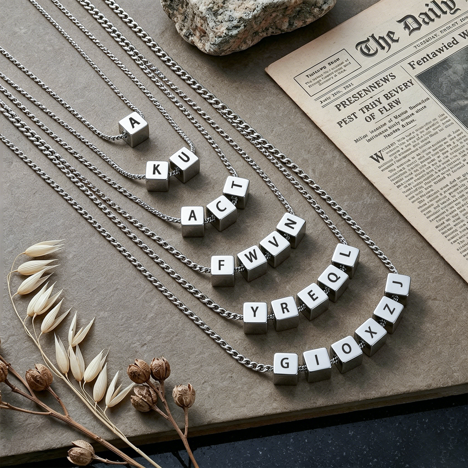 Personalized Men's Stainless Steel Necklace With Letter Cube Gift For Him