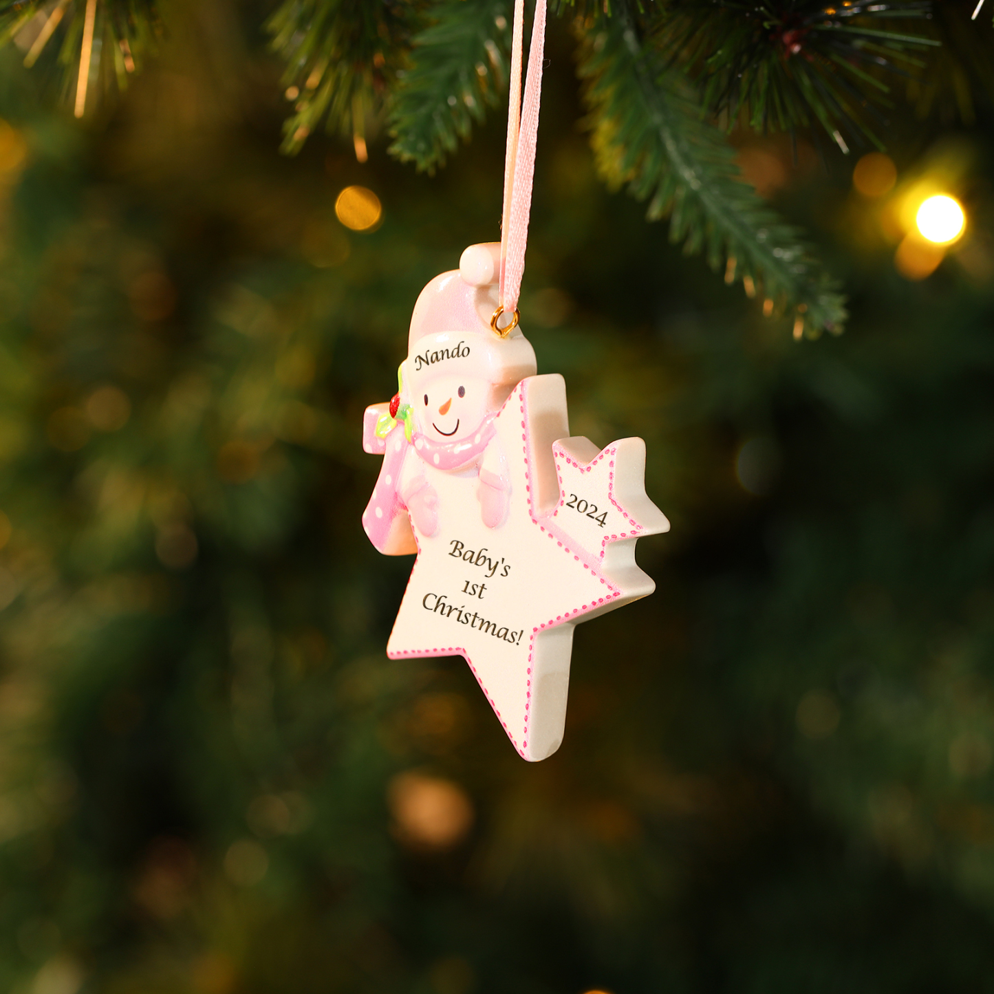 Custom Baby's First Christmas Snowman Star Ornament