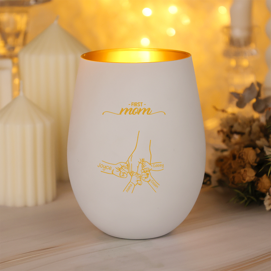 Personalized Glass Candle Holder Holding Hand with 2–14 Children’s Names – First Mom, Now Grandma – Mother’s Day and Birthday Gift for Mom or Grandma to Make Her Feel Loved | Jessemade