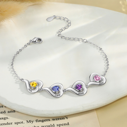 Personalized 1-5 Names Adjustable Heart Birthstone Bracelet | Jessemade