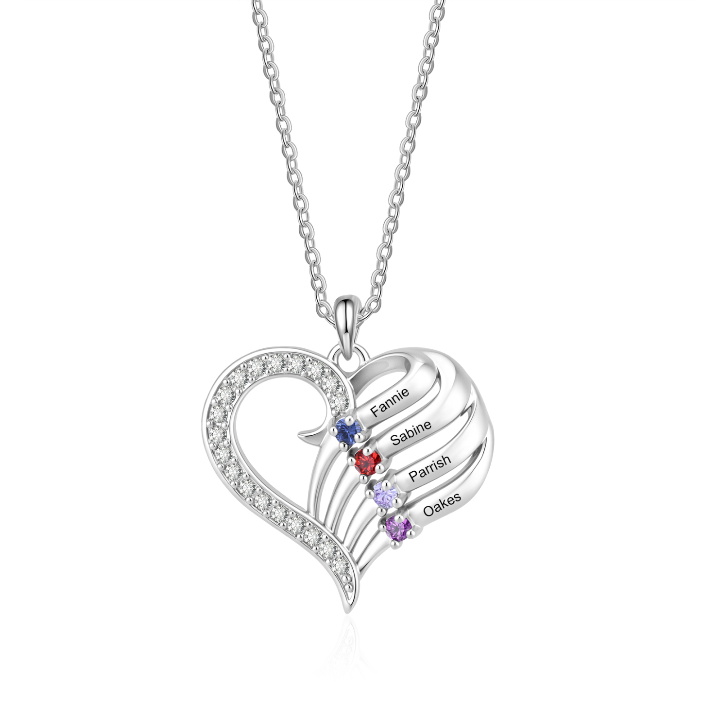 Personalized Heart Necklace with Birthstones Custom with 2–4 Family Names