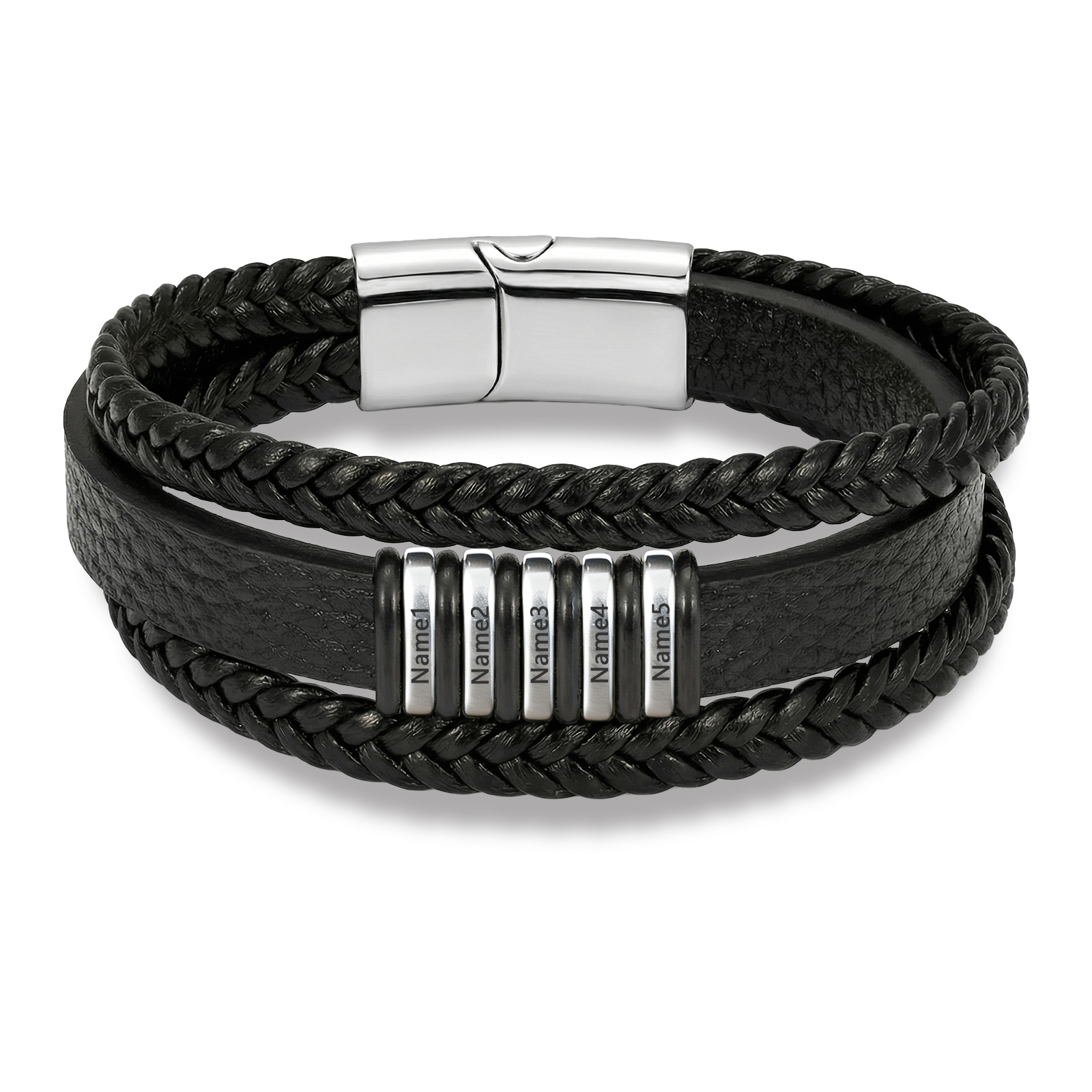 Personalized Braided Leather Bracelet for Men Custom with 2–6 Names Engraved