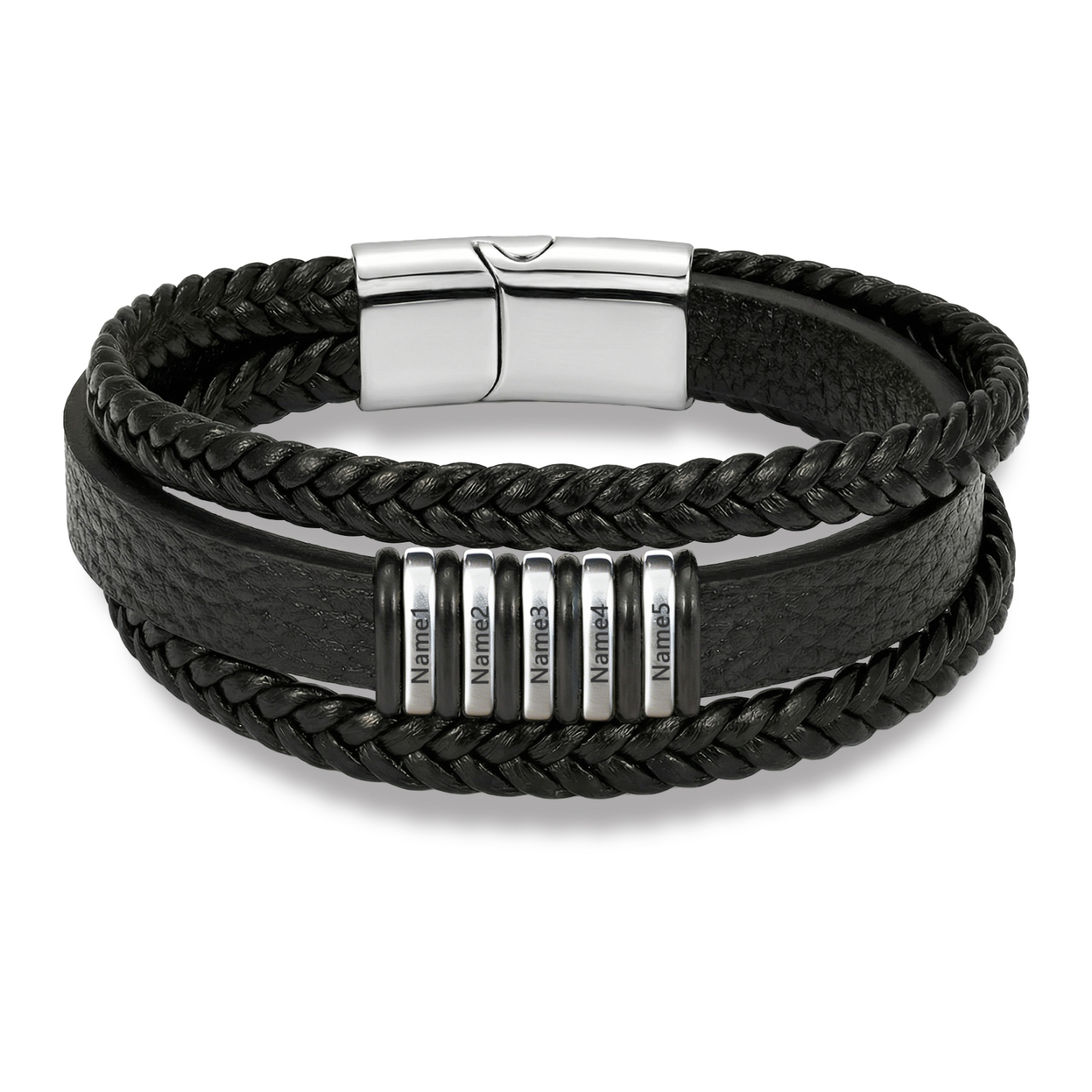 Personalized Braided Leather Bracelet for Men Custom with 2–6 Names Engraved