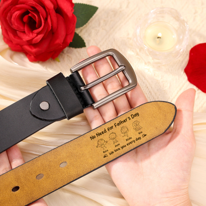 Personalized Leather Belt for Men Customized with 1-6 Names and Kids’ Drawing Gift for Dad Father’s Day