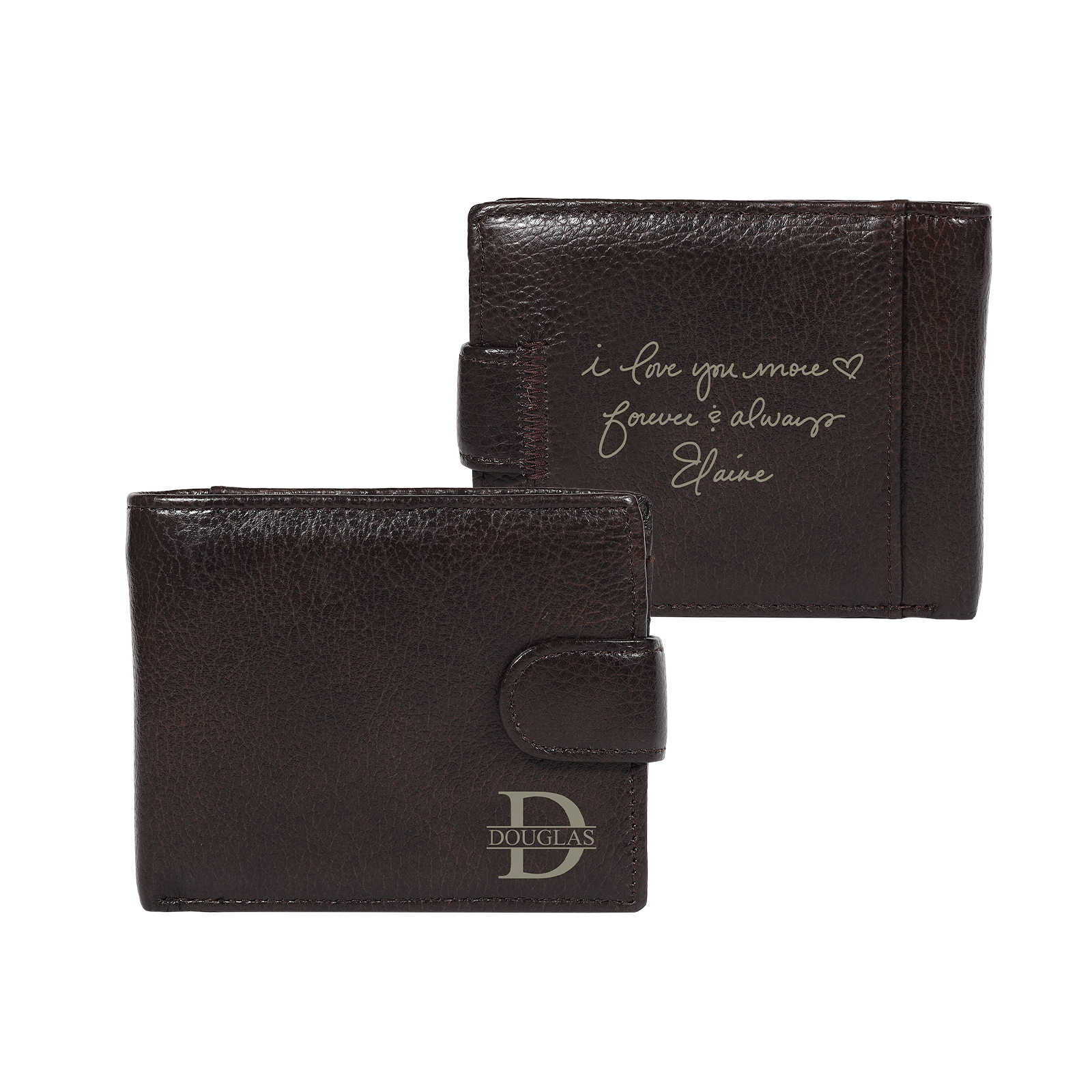 Personalized Leather RFID Blocking Bifold Wallet for Men with Snap Closure Name or Initials Engraved
