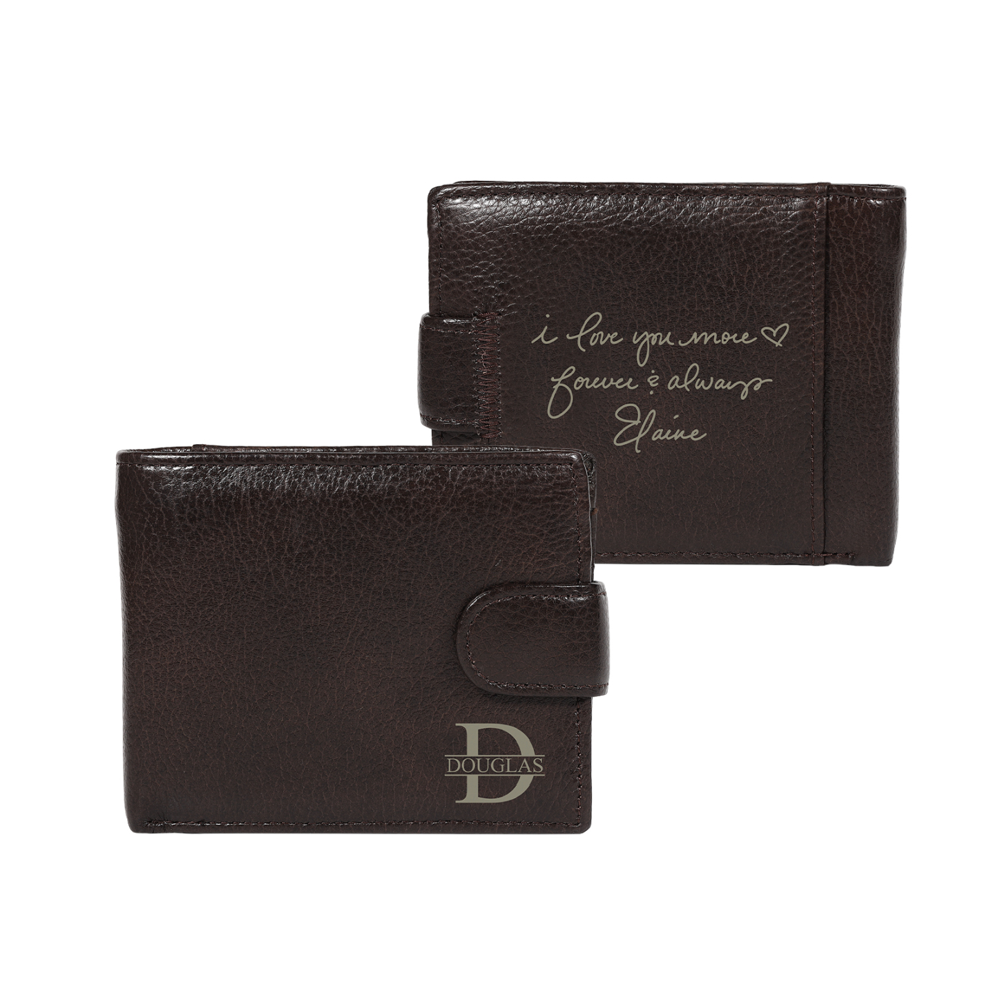 Personalized Leather RFID Blocking Bifold Wallet for Men with Snap Closure Name or Initials Engraved