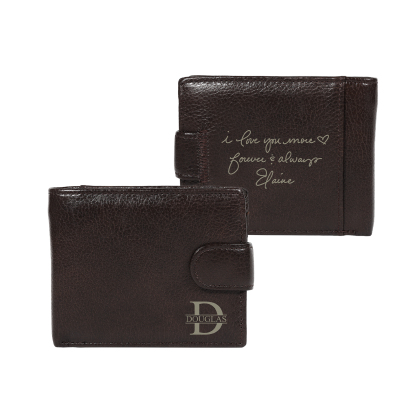 Personalized Leather RFID Blocking Bifold Wallet for Men with Snap Closure Name or Initials Engraved
