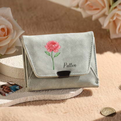 Personalized Women Leather Wallet Custom With Birth Flower And Name