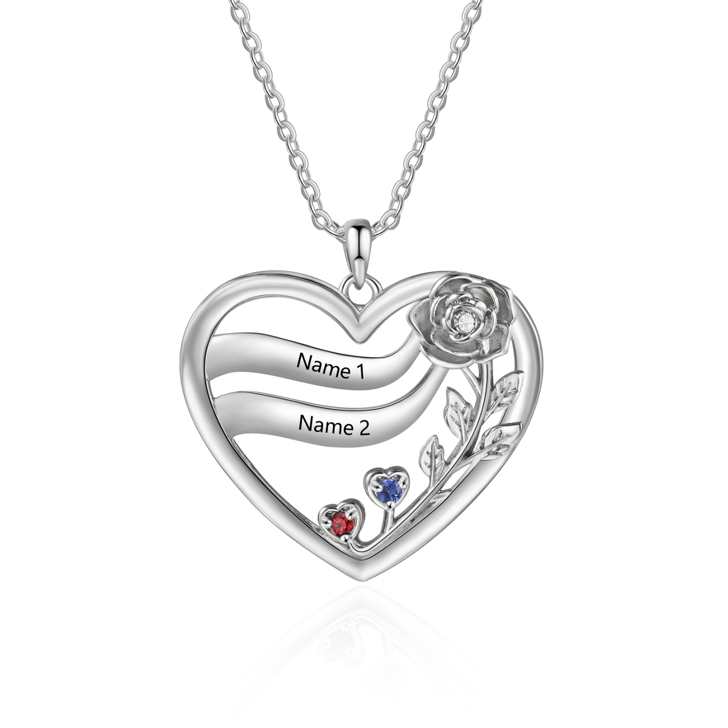 Personalized Rose Heart Necklace, Custom with 2–5 Names and Birthstones Meaningful Gift for Mom on Her Birthday or Mother’s Day from Children | Jessemade