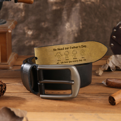 Personalized Leather Belt for Men Customized with 1-6 Names and Kids’ Drawing Gift for Dad Father’s Day