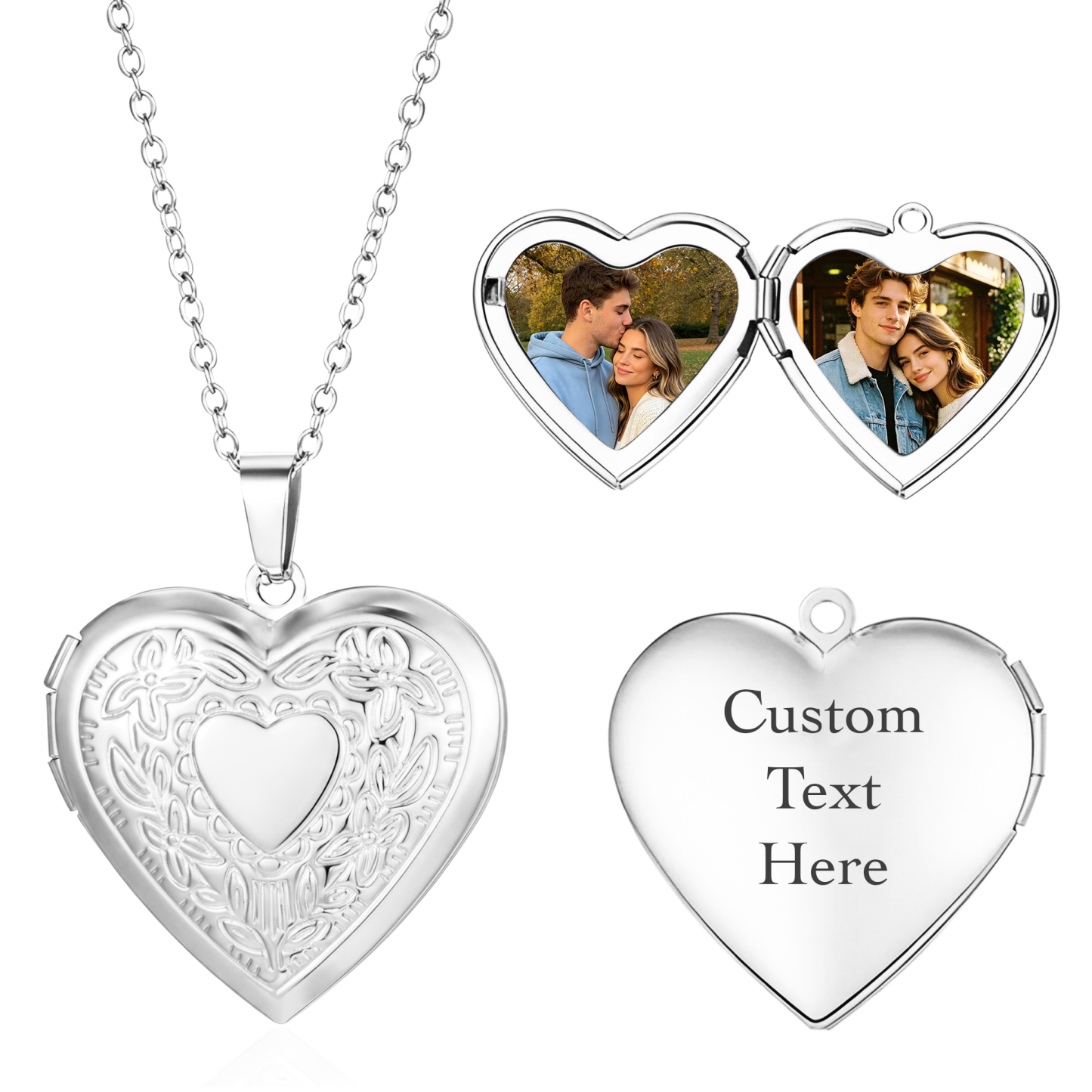 Personalized Heart Locket Necklace NFC Engraved Name