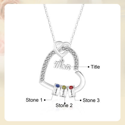 Personalized Mom heart necklace with birthstone and 1-5 names
