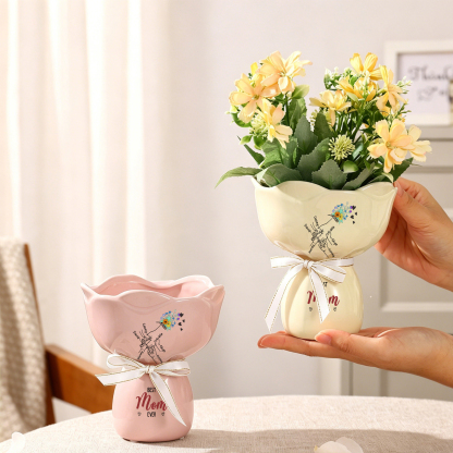 Personalized Ceramic Bouquet Flower Vase with Bow Best Grandma Ever