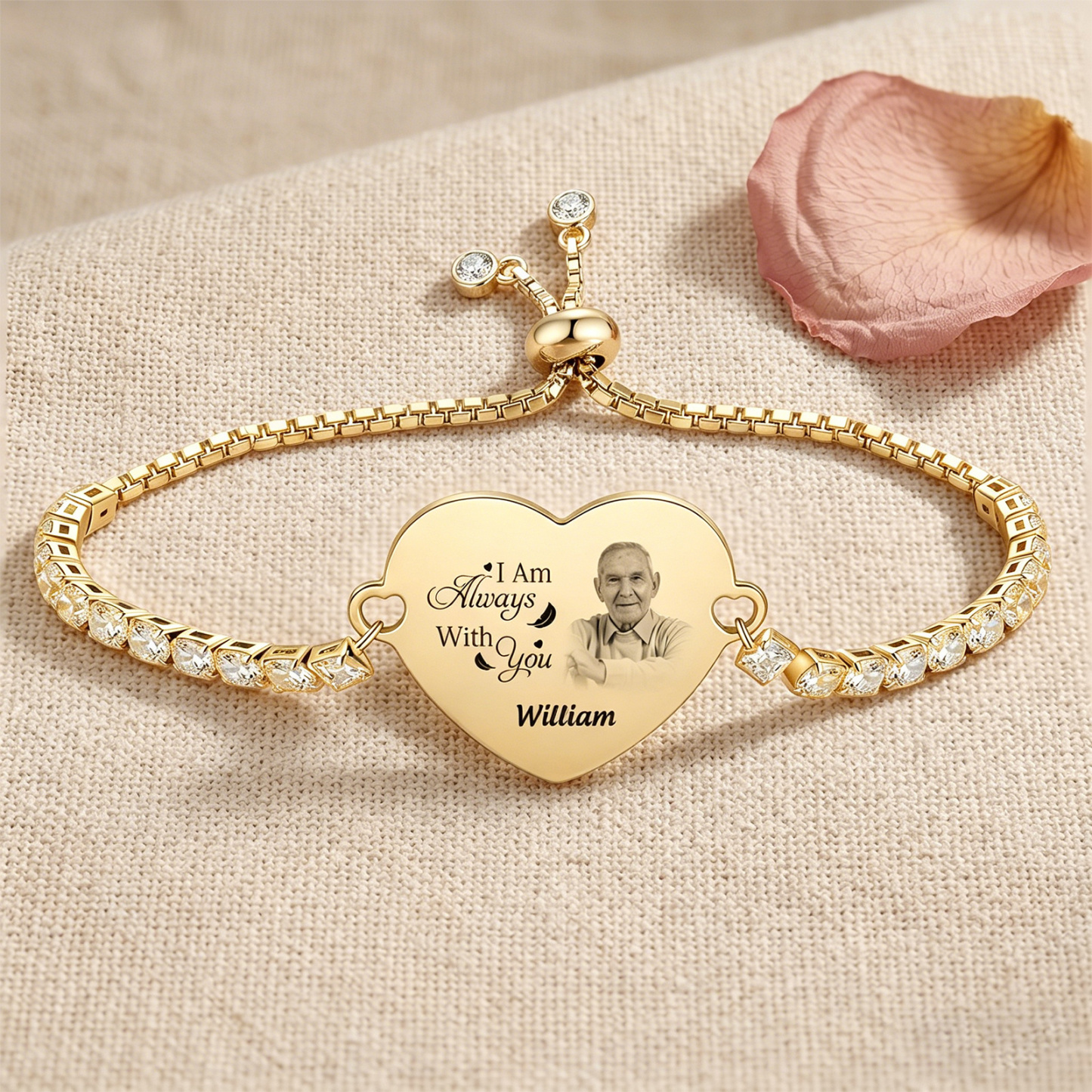 Personalized Memorial Photo Heart Slider Bracelet for Women Tennis Chain Bracelet