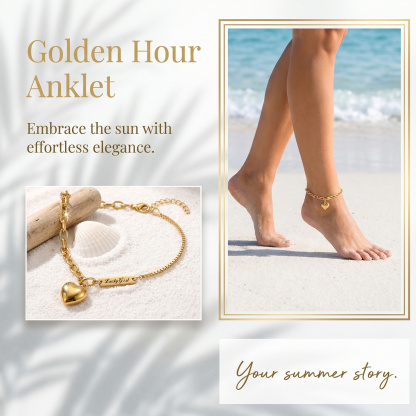 Personalized Gold Heart Charm Chain Anklet