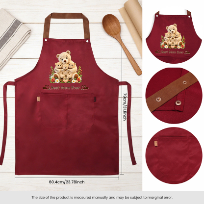 Personalized Cooking Apron With Pocket Customized With 1-10 Names And Teddy Bear