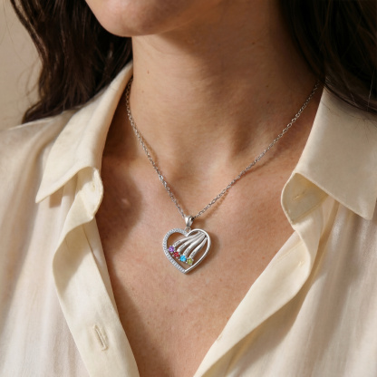 Personalized Heart Name Necklace Custom With Birthstones Engraved 4–6 Children’s Names