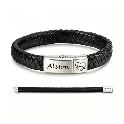 Personalized Pet Ashes Urn Bracelet Braided Leather Bracelet Custom 1 Name and 1 Symbol Pet Ashes Keepsake Memorial Gift for Anniversary Birthday for Boyfriend Friend | Jessemade