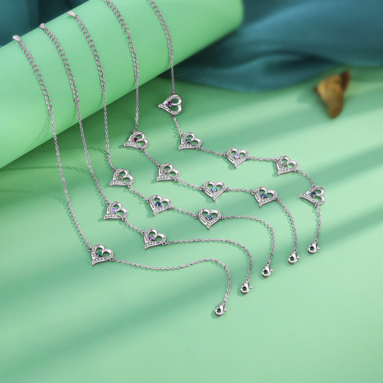 Personalized Heart Anklet with 1-5 Names and Birthstones - Gift for Mother, Wife, Friend,Grandpa| Jessemade