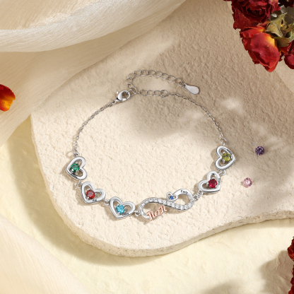 Personalized Infinity Heart Bracelet Mom Birthstones Bracelet Customized With 2–6 Names