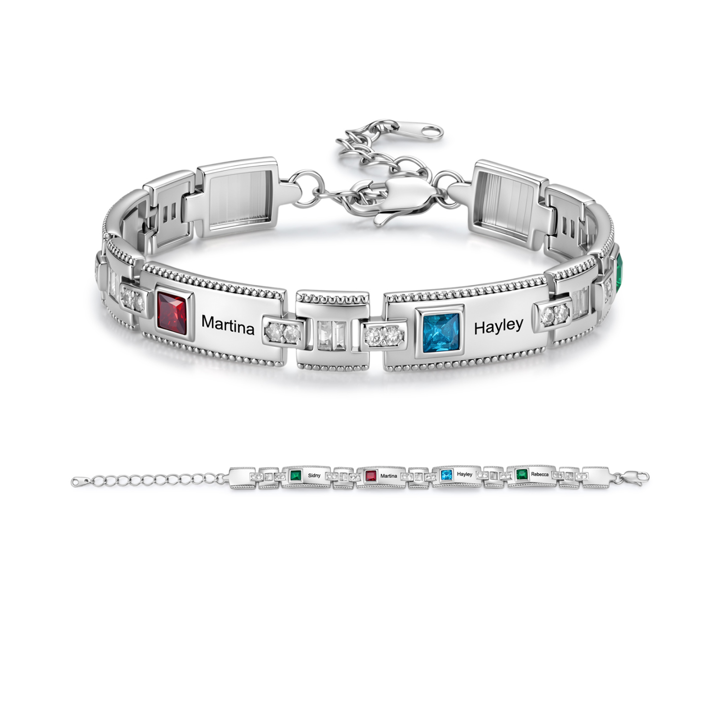 Personalized Square Link Bracelet Custom with 2-5 Names and Birthstones
