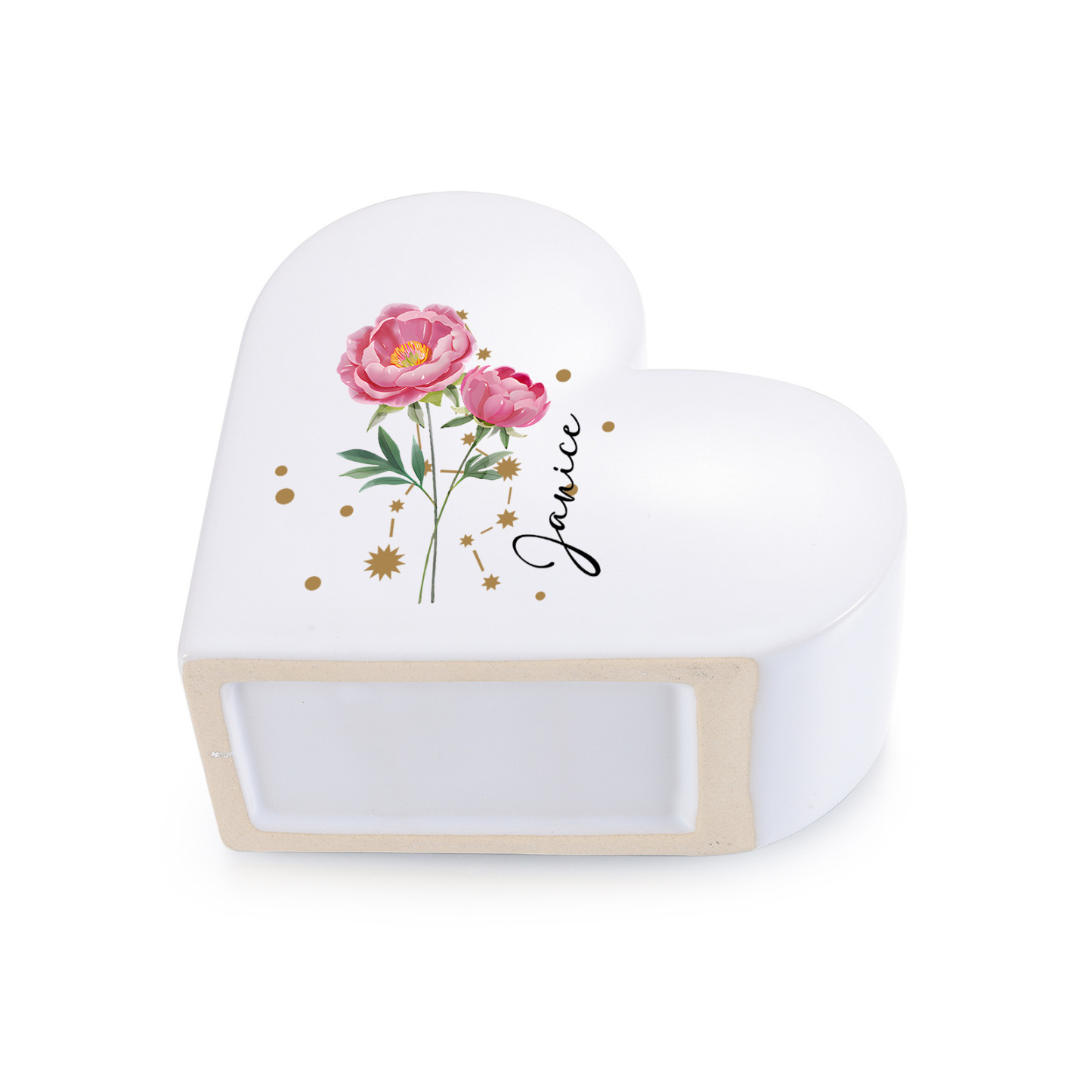 Personalized Heart-shaped Ceramic Vase Custom with Birth Flowers and Zodiac Sign