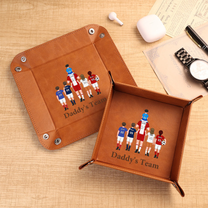 Personalized Leather Valet Tray Soccer Family Customized with 1-8 Names Gift For Dad Or Grandpa