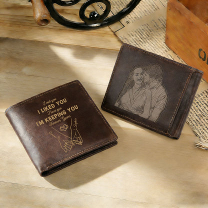 Personalized Engraved Photo Genuine Leather Wallet for Men Pinky Promise