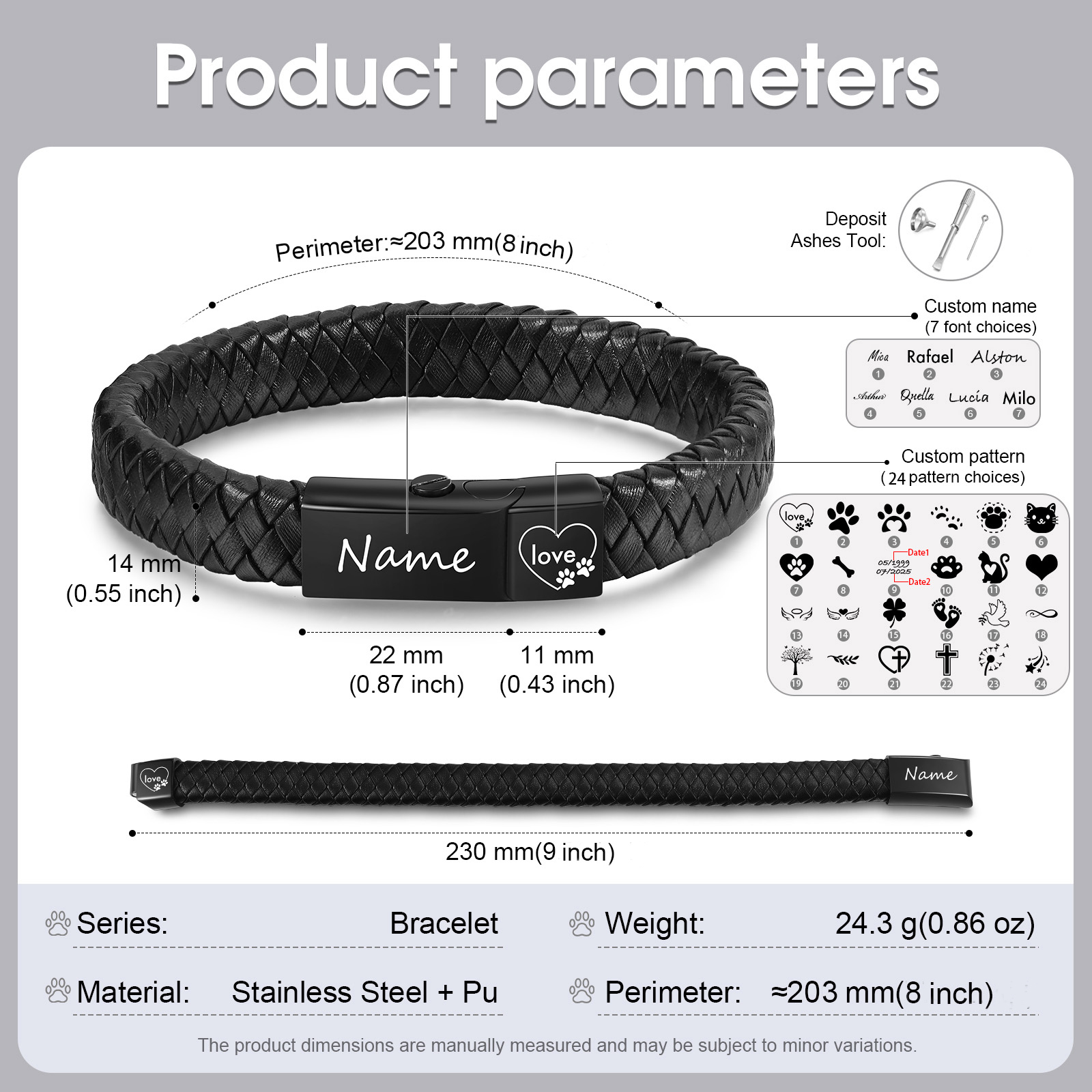 Personalized Braided Leather Memorial Bracelet Pet Ashes Keepsake Bracelet