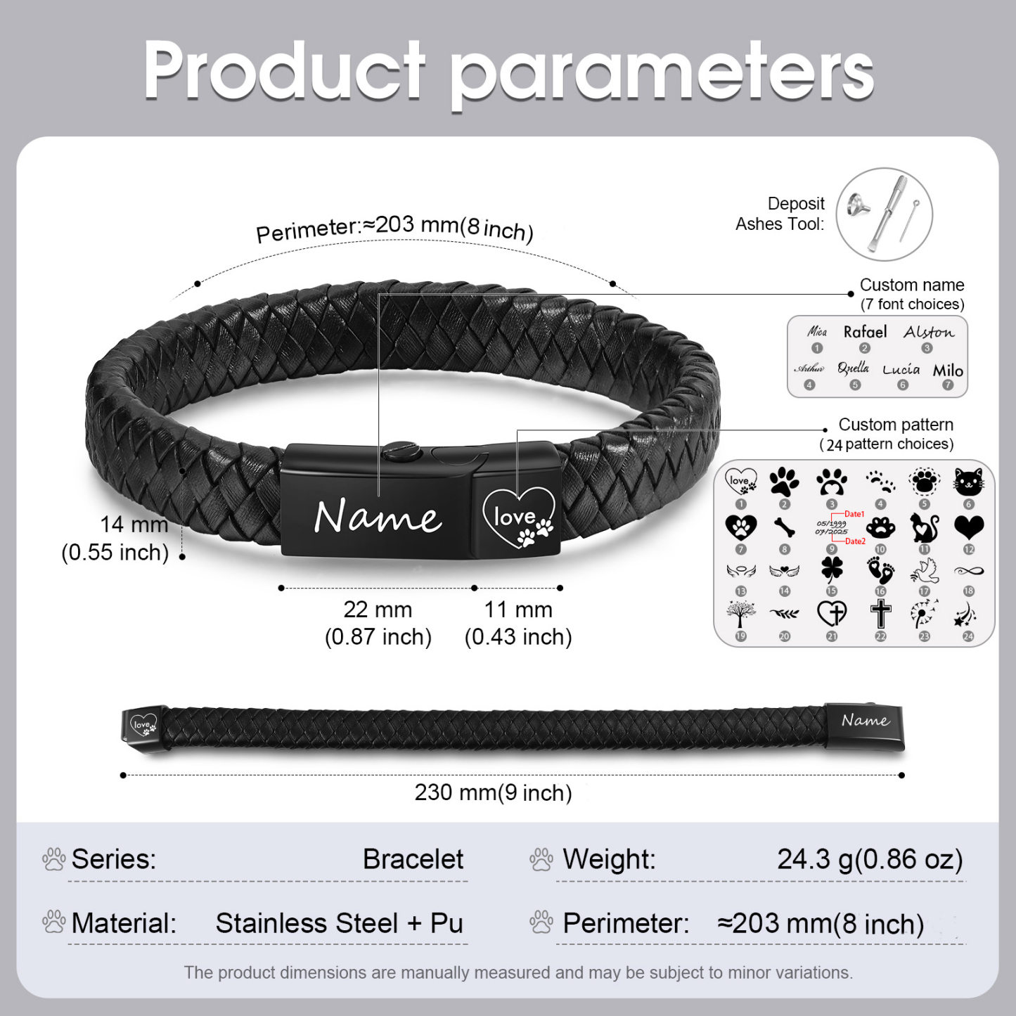 Personalized Braided Leather Memorial Bracelet Pet Ashes Keepsake Bracelet