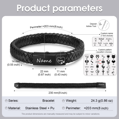 Personalized Braided Leather Memorial Bracelet Pet Ashes Keepsake Bracelet