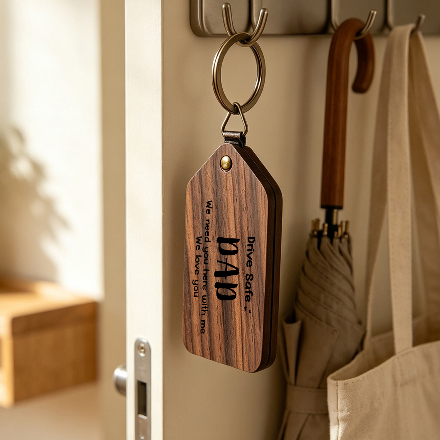 Personalized Wooden Photo Keychain Drive Safe Dad