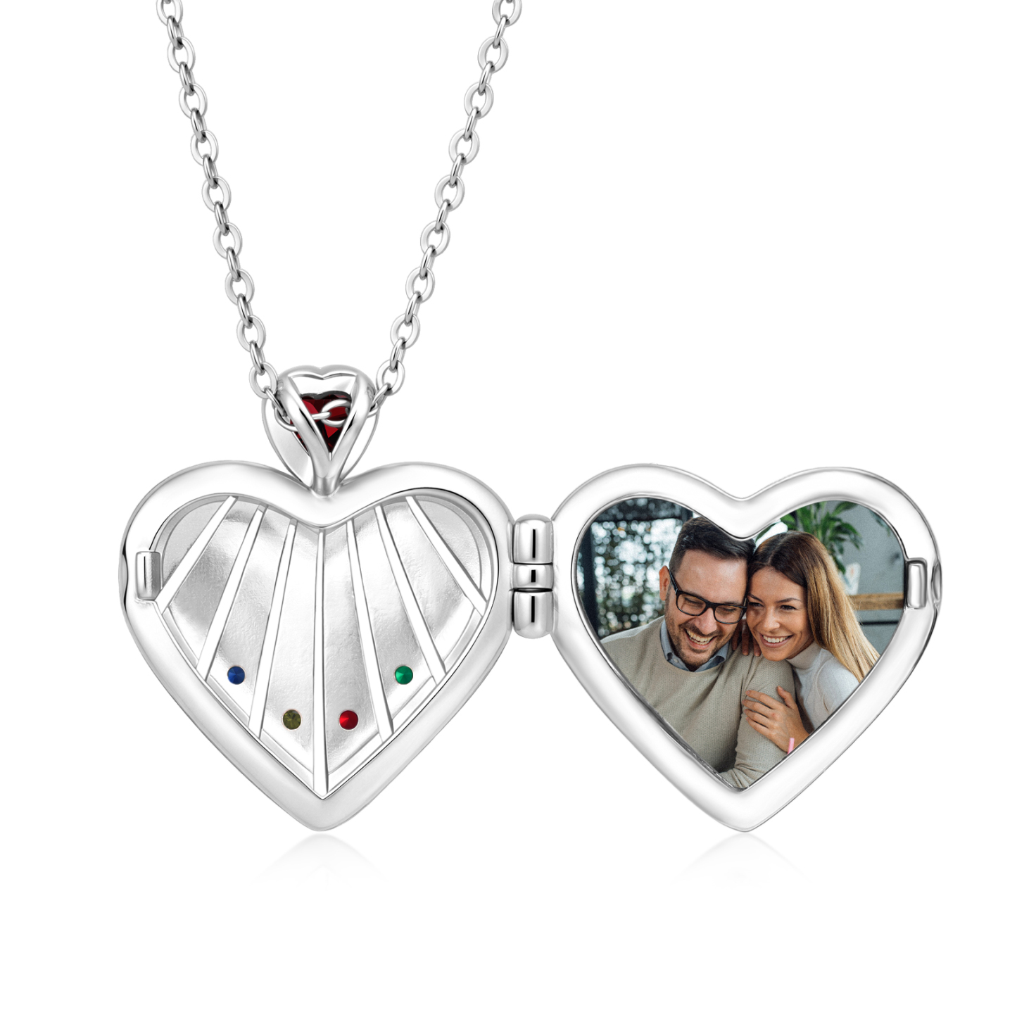 Personalized Heart Locket Birthstone Photo Necklace Custom with 1-6 Names Birthstones