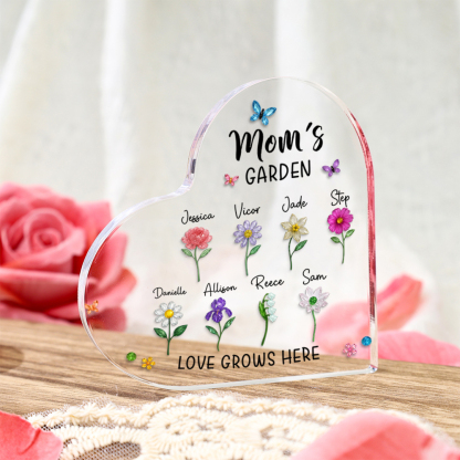 Personalized Acrylic Heart Plaque Mom Grandma's Garden Family Gift