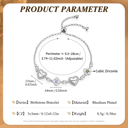Personalized Birthstone Bracelet with Heart and Flowers Customized with 2–5 Names and Stones