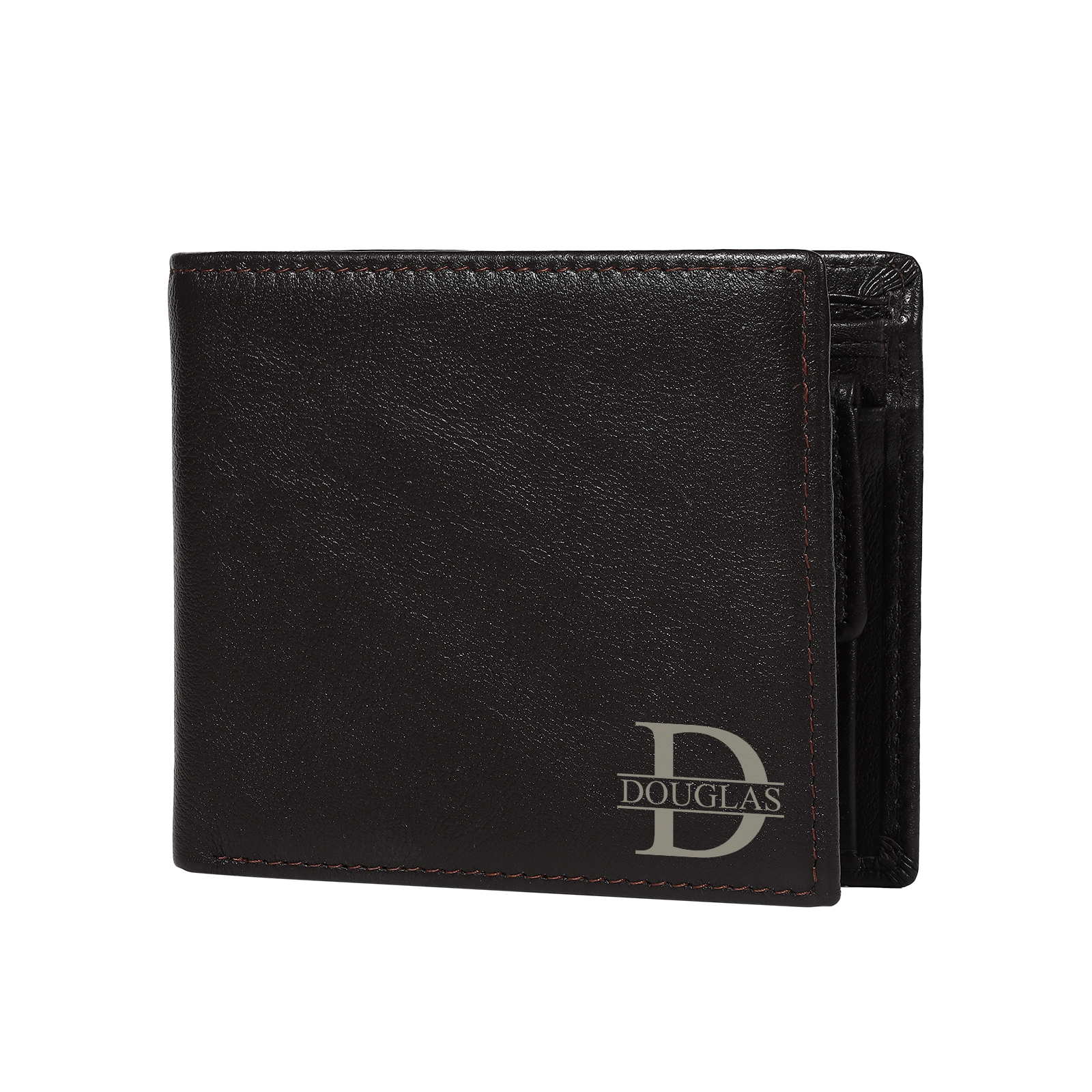 Personalized Leather RFID Bifold Wallet for Men with ID Window and Initial or Name Engraved