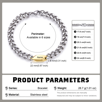 Personalized Stainless Steel Curb Chain Bracelet Custom With 1-5 Engraved Names Gift For Dad Husband Family