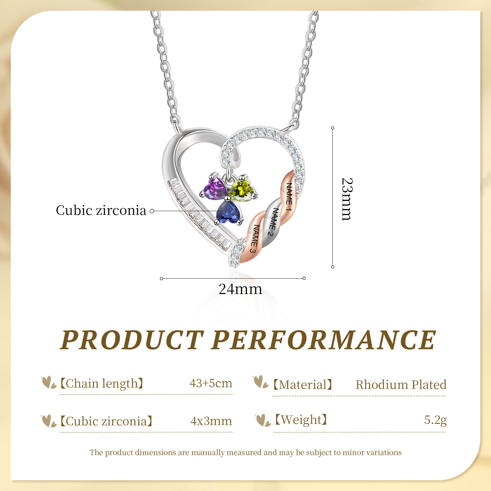 Personalized 2-4 Birthstones Heart Necklace