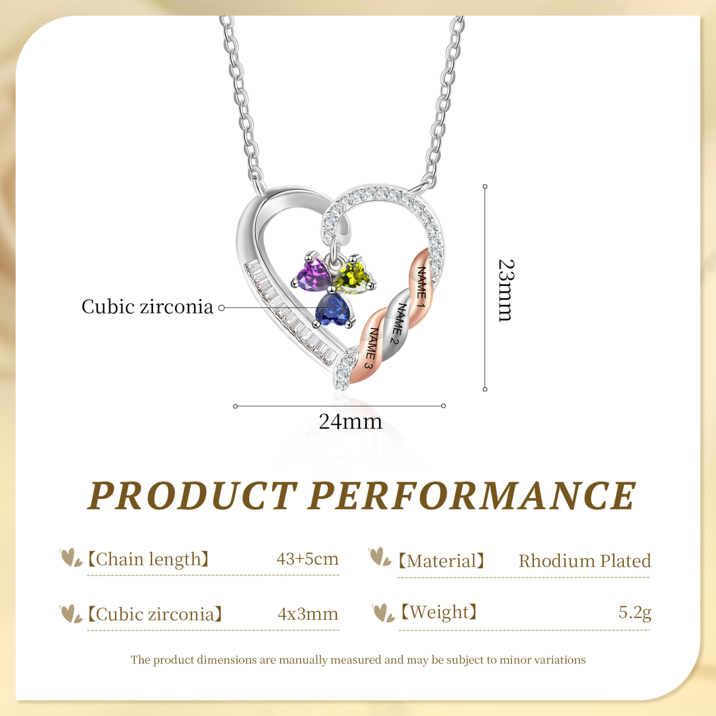 Personalized 2-4 Birthstones Heart Necklace