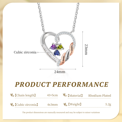 Personalized 2-4 Birthstones Heart Necklace
