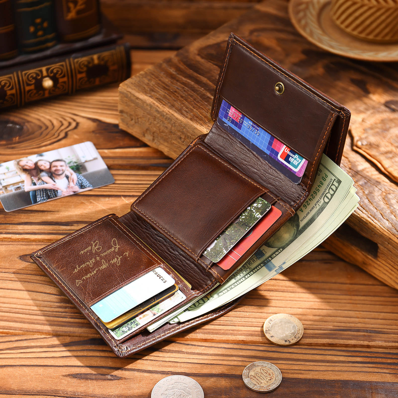 Personalized Genuine Leather Wallet With RFID Protection Trifold Custom With Initials And Name
